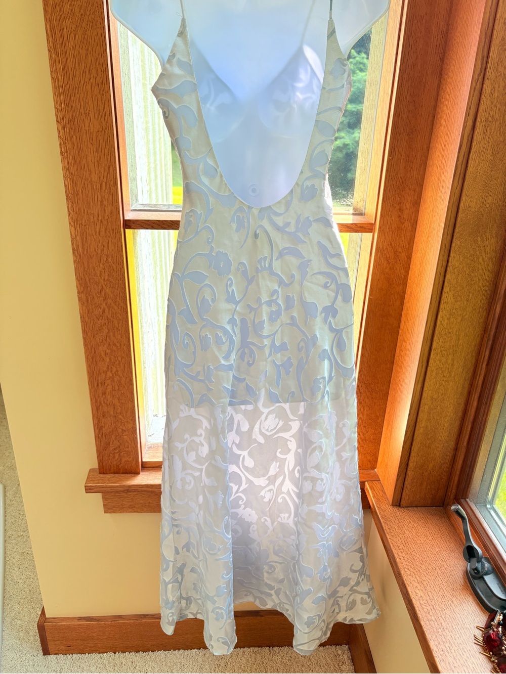 Vintage INXS Elegant Periwinkle Sterling Slip Dress Fleur de Lis Velvet Burnout - Picture 6 of 8